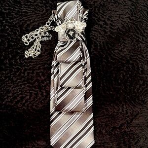 Elegant Striped Black and Gray Fashion Tie Necklace
